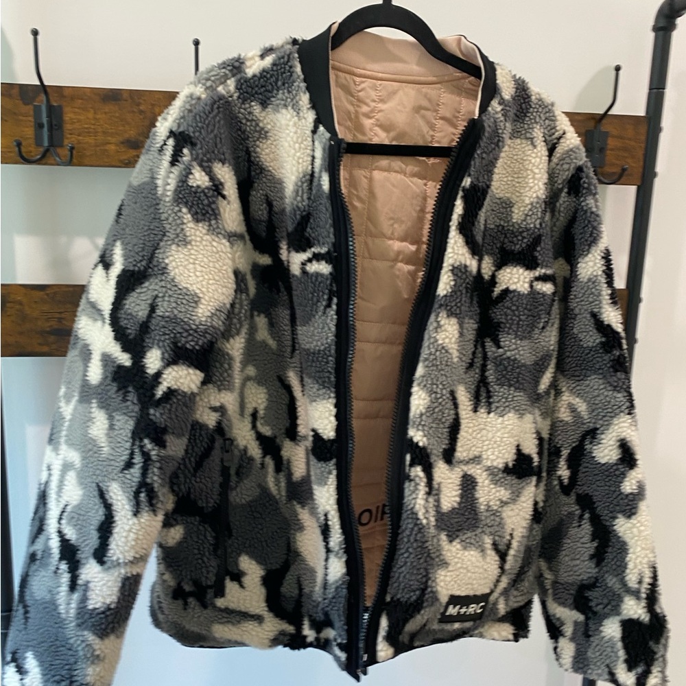 M+RC NOIR | Reversible Camo Fleece Bomber Jacket, “Pray For the Opps,” Medium